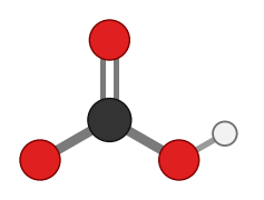 Bicarbonate ion: a carbon with three oxygens, one carrying a hydrogen