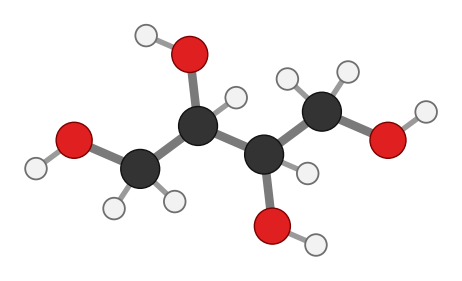 Erythritol: a four-carbon chain with an OH on every carbon; every hydrogen shown