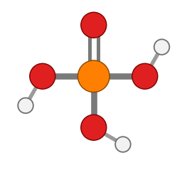 Phosphoric acid: an orange phosphorus atom with one double-bonded oxygen and three OH groups