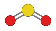 Sulfur dioxide: a yellow sulfur bonded to two red oxygens in a bent shape