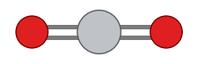 Titanium dioxide: a gray titanium atom between two red oxygens