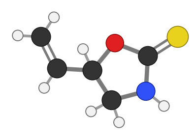 Goitrin: a five-membered ring with oxygen, nitrogen and a C=S group, and a vinyl side chain; every hydrogen shown