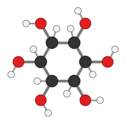 Myo-inositol: a ring of six carbons, each with an OH group; every hydrogen shown