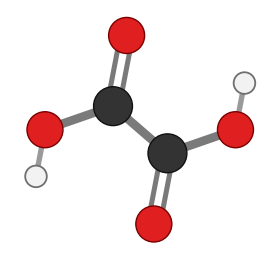 Oxalic acid: two carbons joined directly, each with a C=O and an OH; every hydrogen shown