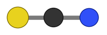Thiocyanate ion: a yellow sulfur, a carbon and a blue nitrogen in a straight line
