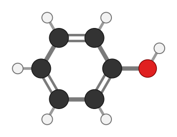 Phenol: a benzene ring with one OH group; every hydrogen shown