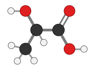 Lactic acid: three carbons with an OH group and a carboxylic acid; every hydrogen shown