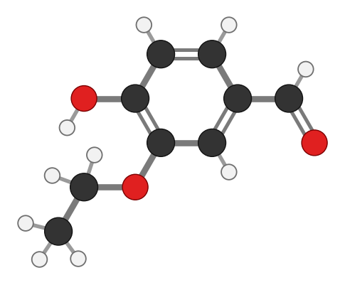 Ethyl vanillin: vanillin with an ethyl group in place of the methyl on its oxygen; every hydrogen shown