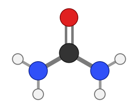 Urea: a carbon with a C=O and two NH2 groups; every hydrogen shown
