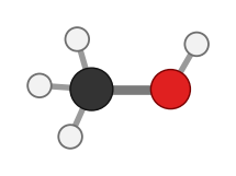 Methanol: a single carbon with three hydrogens and an OH group; every hydrogen shown