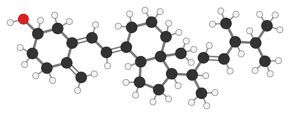 Vitamin D2: like D3 but with a double bond and an extra methyl group in the tail; every hydrogen shown