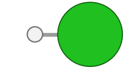 Hydrogen chloride, HCl: a small white hydrogen bonded to a large green chlorine