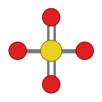Sulfate ion: a sulfur atom with four oxygens, two double-bonded