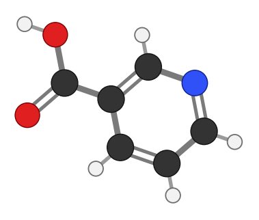 Nicotinic acid: a pyridine ring with a COOH group; every hydrogen shown