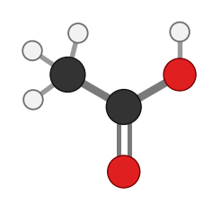 Acetic acid: a methyl group attached to a carboxylic acid; every hydrogen shown