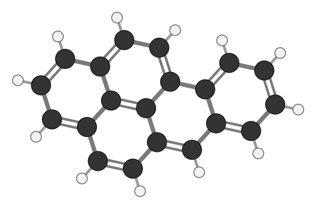 Benzo[a]pyrene: five benzene rings fused into a flat sheet, with twelve hydrogens around the edge; every hydrogen shown