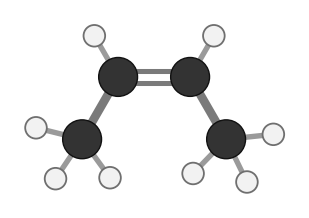 cis-2-Butene: four carbons with a double bond in the middle and both end carbons on the same side; every hydrogen shown