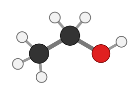Ethanol: two carbons and an OH group; every hydrogen shown