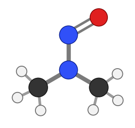 N-nitrosodimethylamine: dimethylamine whose N-H hydrogen has been replaced by an N=O group; every hydrogen shown