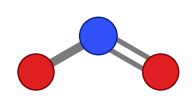 Nitrite ion: a blue nitrogen between two red oxygens, carrying a negative charge